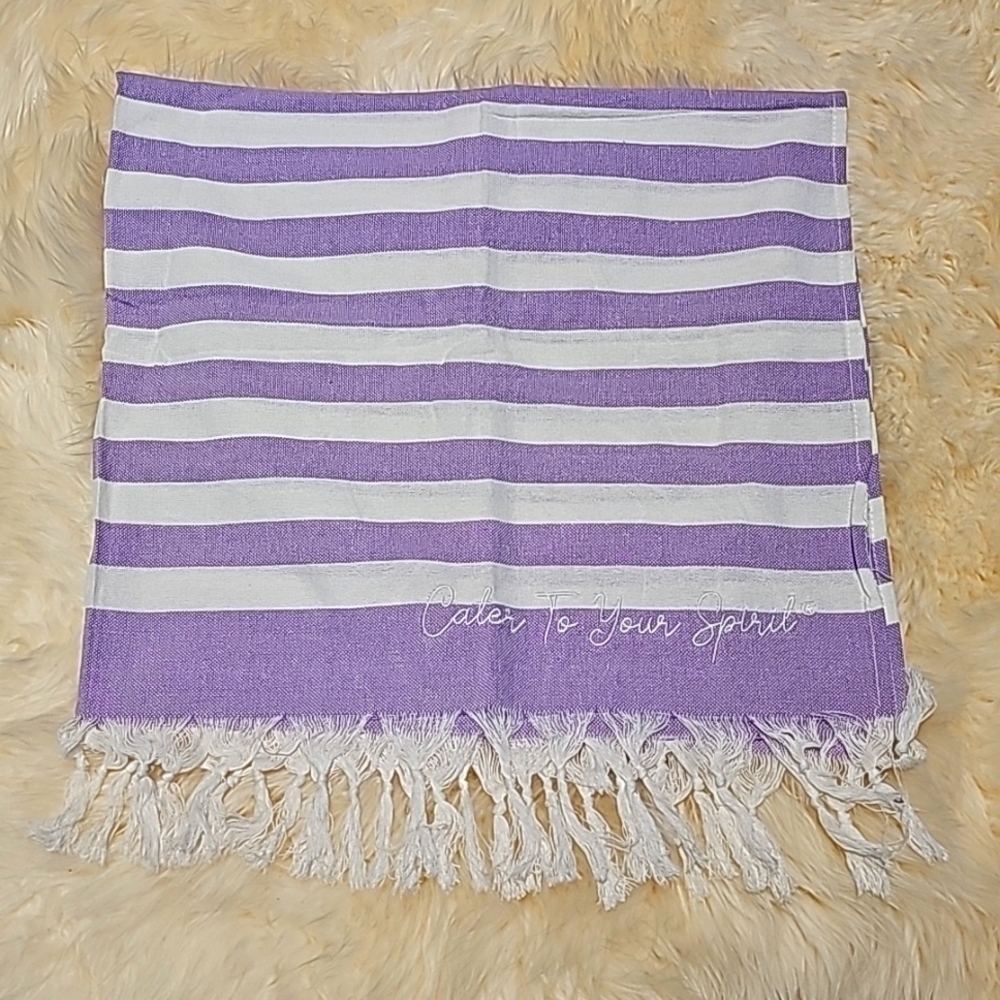 Cater To Your Spirit Lavender And White Stripe Tasseled Cotton Beach Blanket